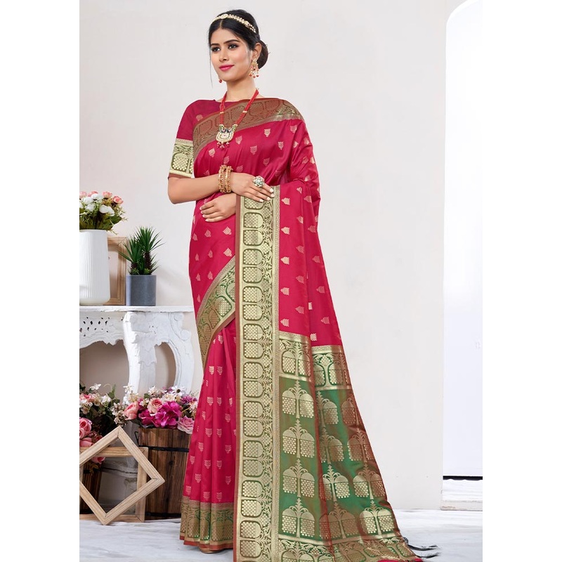 Pink Spun Silk Saree With Blouse Piece - JD986581148