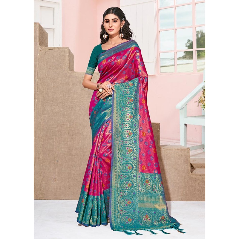 Pink Spun Silk Saree With Blouse Piece - JD986581149