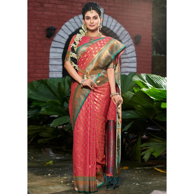 Pink Spun Silk Saree With Blouse Piece - JD986581150