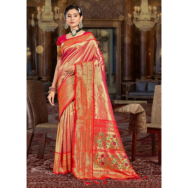 Pink Spun Silk Saree With Blouse Piece - JD986581151