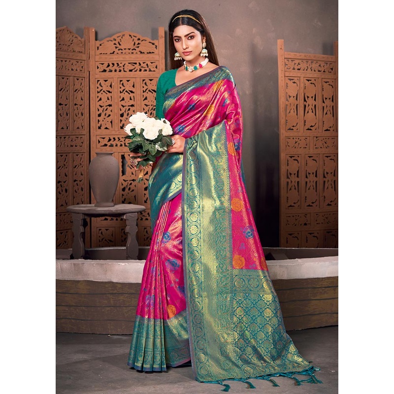 Pink Spun Silk Saree With Blouse Piece - JD986581152