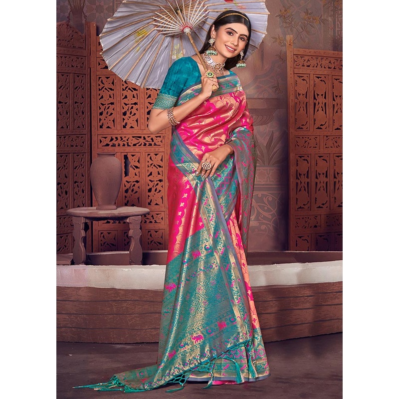 Pink Spun Silk Saree With Blouse Piece - JD986581153