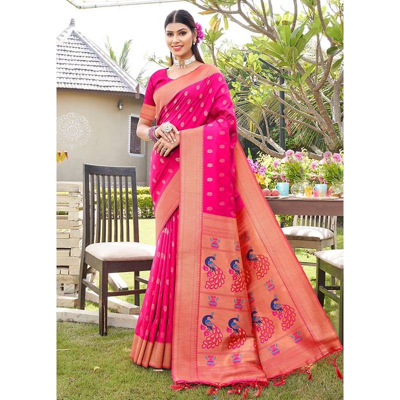 Pink Spun Silk Saree With Blouse Piece - JD986581154