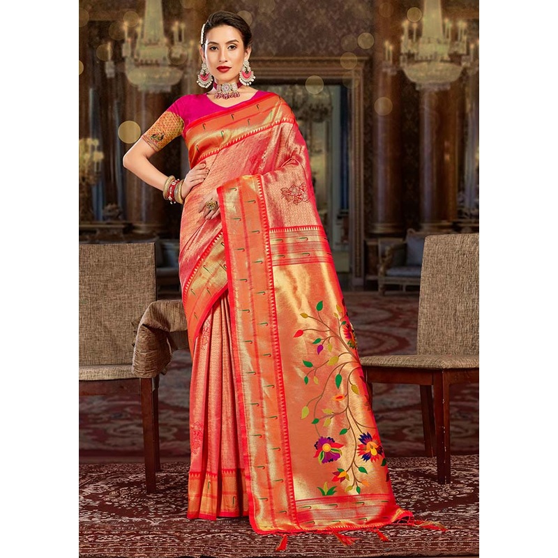 Pink Spun Silk Saree With Blouse Piece - JD986581155