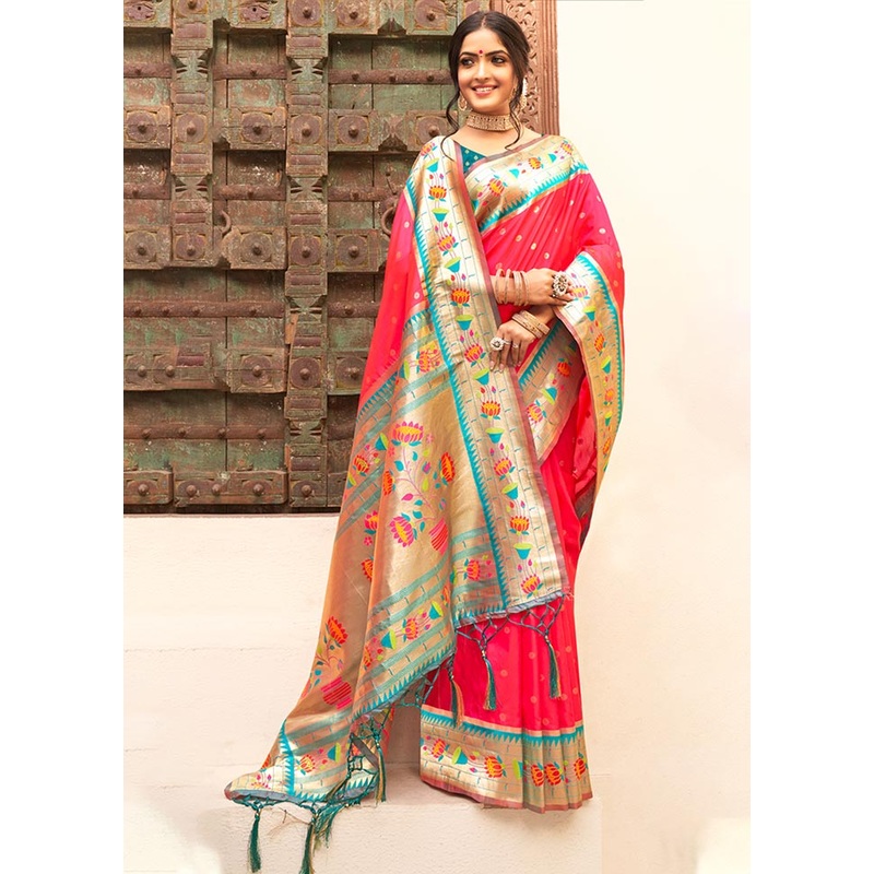 Pink Spun Silk Saree With Blouse Piece - JD986581157
