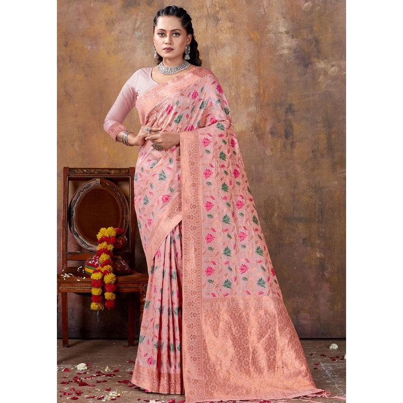 Pink Spun Silk Saree With Blouse Piece - JD986581158