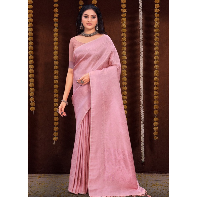 Pink Spun Silk Saree With Blouse Piece - JD986581160