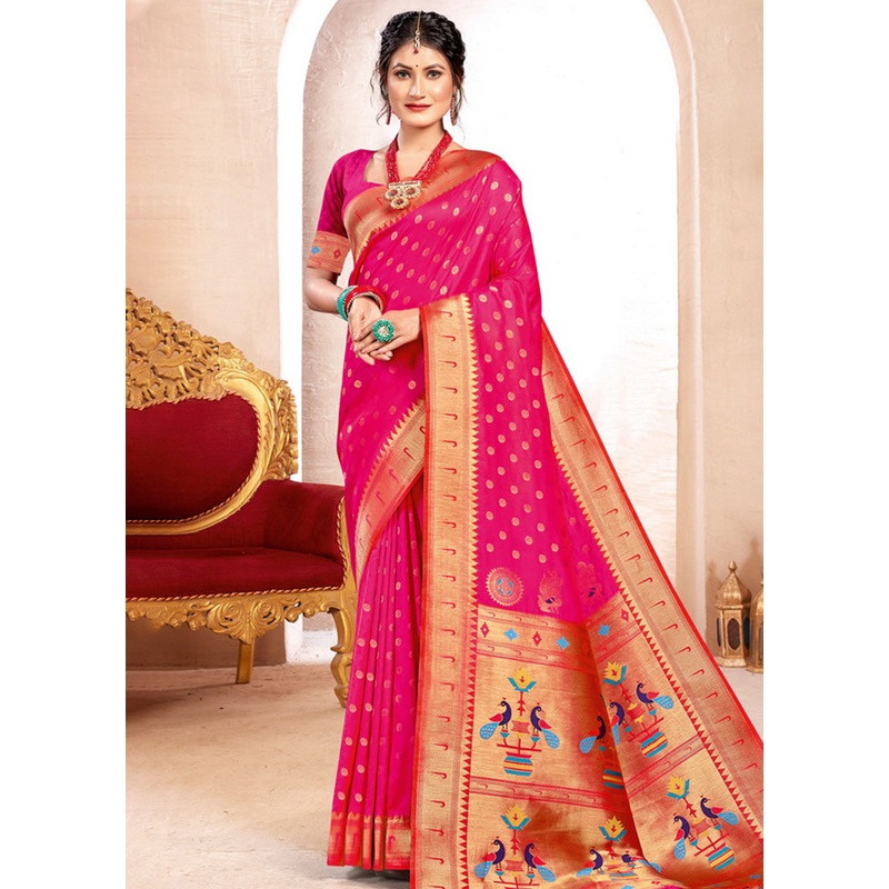 Pink Spun Silk Saree With Blouse Piece - JD986581162