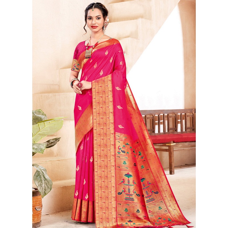 Pink Spun Silk Saree With Blouse Piece - JD986581163