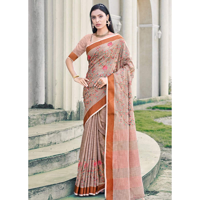 Brown Silk Saree With Blouse Piece - JD986580909