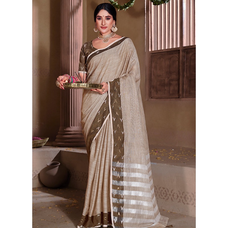 Brown Silk Saree With Blouse Piece - JD986580911