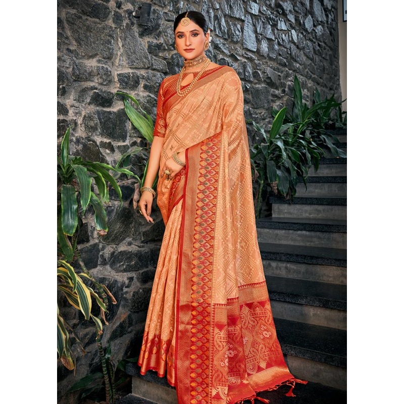 Cream Organza Saree With Blouse Piece - JD986580922