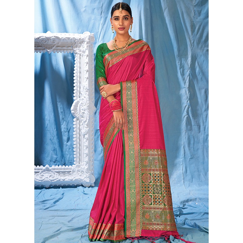 Dark Pink Spun Silk Saree With Blouse Piece - JD986580775
