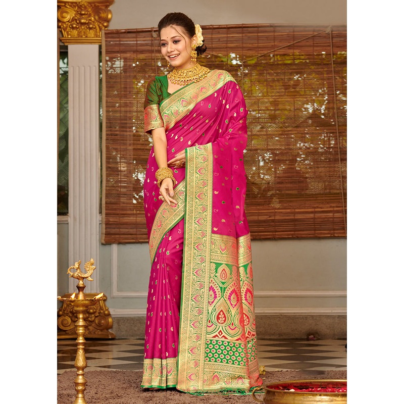 Dark Pink Spun Silk Saree With Blouse Piece - JD986580962