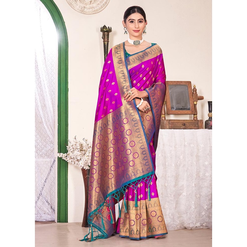 Dark Pink Spun Silk Saree With Blouse Piece - JD986580964