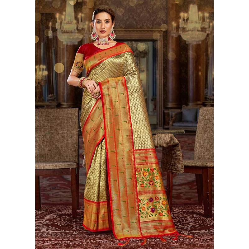 Golden Spun Silk Saree With Blouse Piece - JD986580965