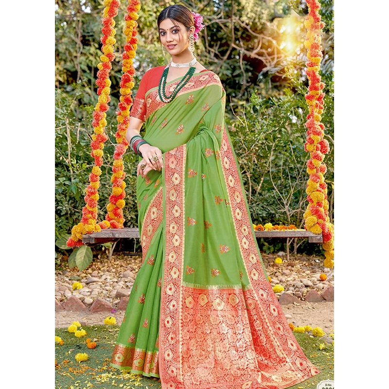 Light Green Spun Silk Saree With Blouse Piece - JD986580780