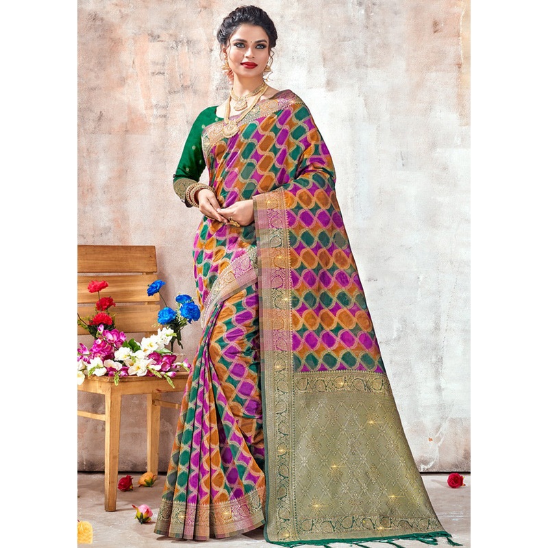 Mustard Organza Saree With Blouse Piece - JD986580892