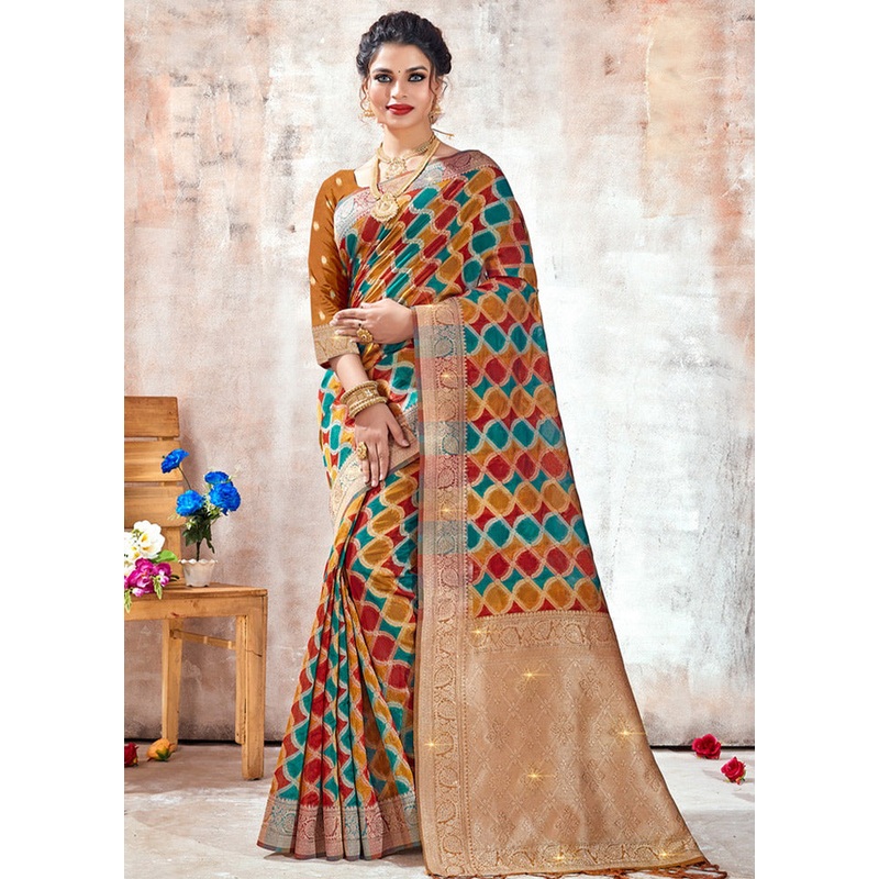 Mustard Organza Saree With Blouse Piece - JD986580894