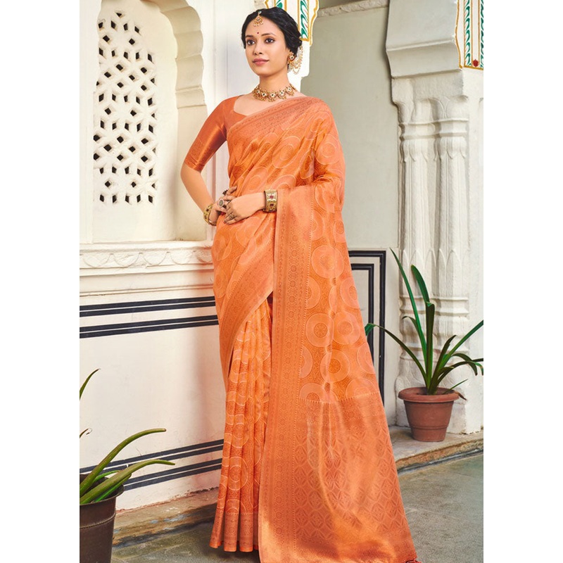 Peach Organza Saree With Blouse Piece - JD986580839