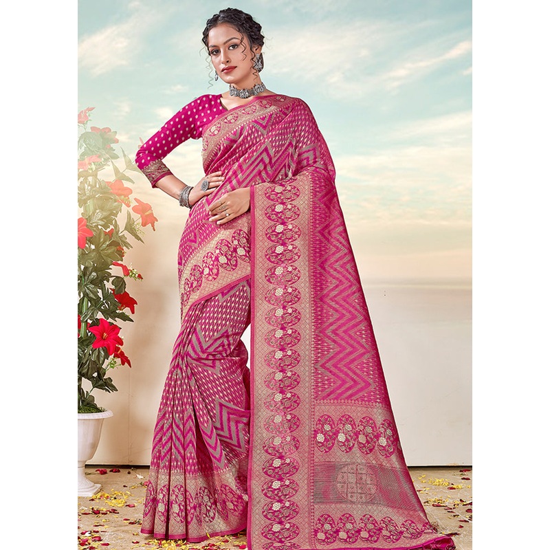 Pink Organza Saree With Blouse Piece - JD986580865