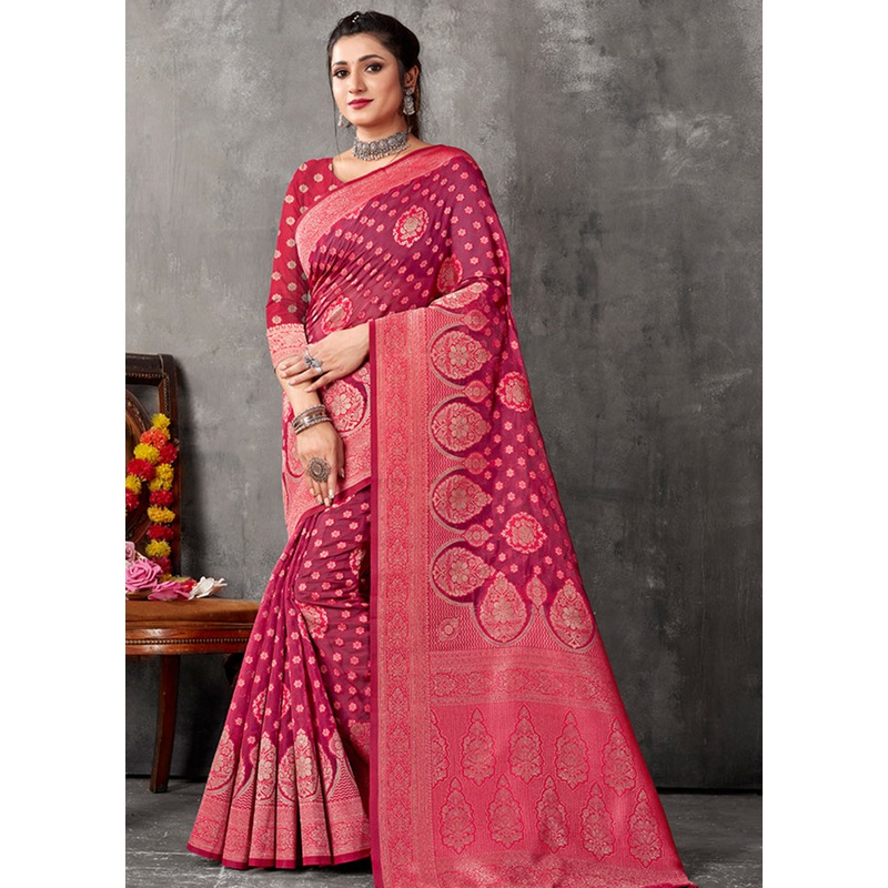 Pink Organza Saree With Blouse Piece - JD986580874