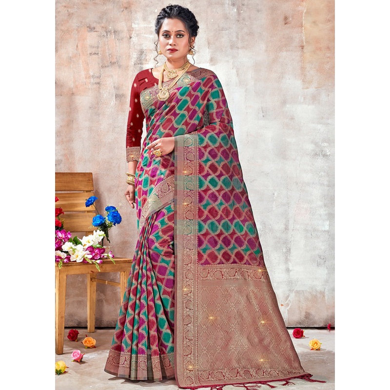 Pink Organza Saree With Blouse Piece - JD986580893