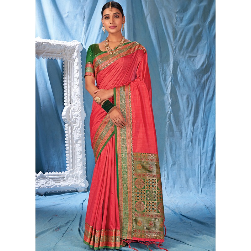 Pink Spun Silk Saree With Blouse Piece - JD986580774