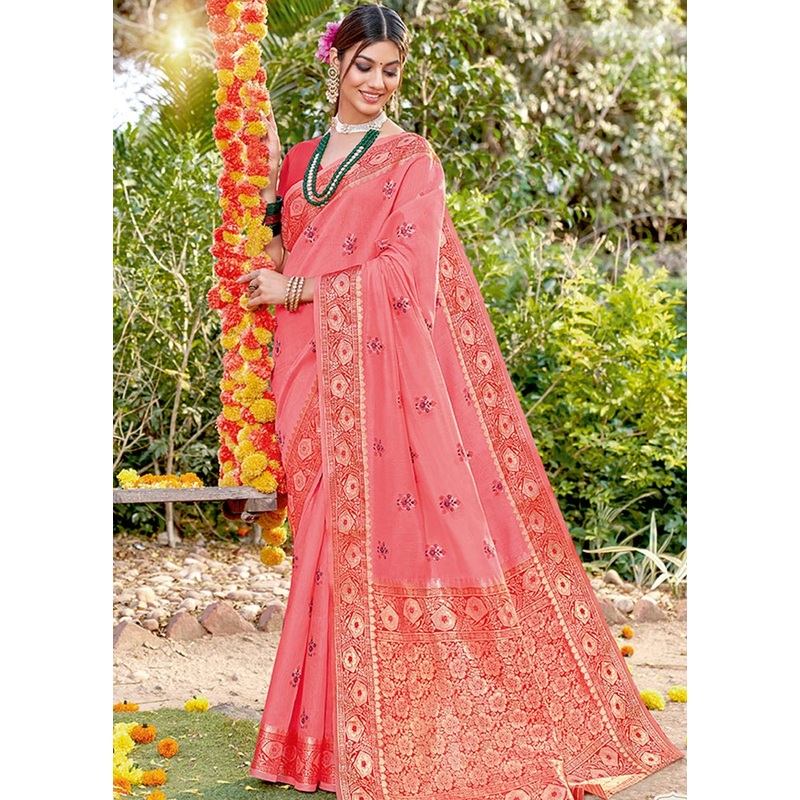 Pink Spun Silk Saree With Blouse Piece - JD986580786