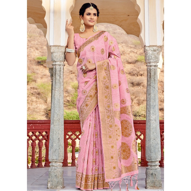 Pink Spun Silk Saree With Blouse Piece - JD986580793