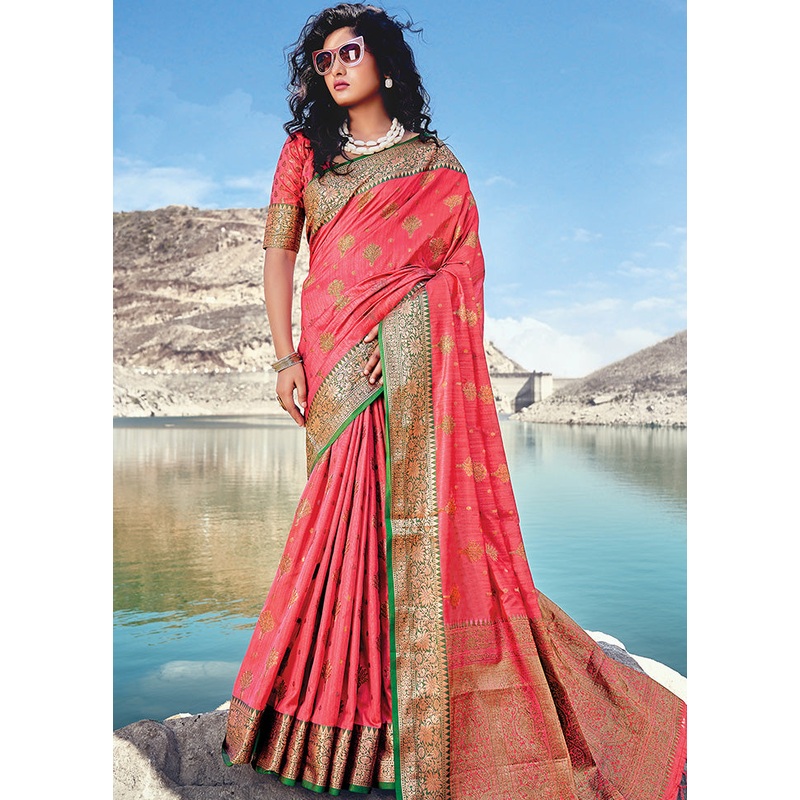 Pink Spun Silk Saree With Blouse Piece - JD986580795