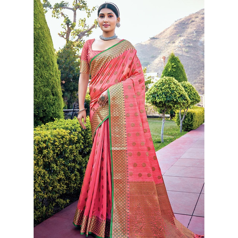 Pink Spun Silk Saree With Blouse Piece - JD986580802