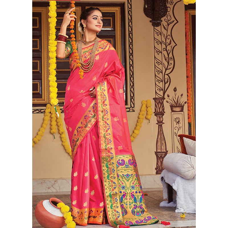 Pink Spun Silk Saree With Blouse Piece - JD986580804
