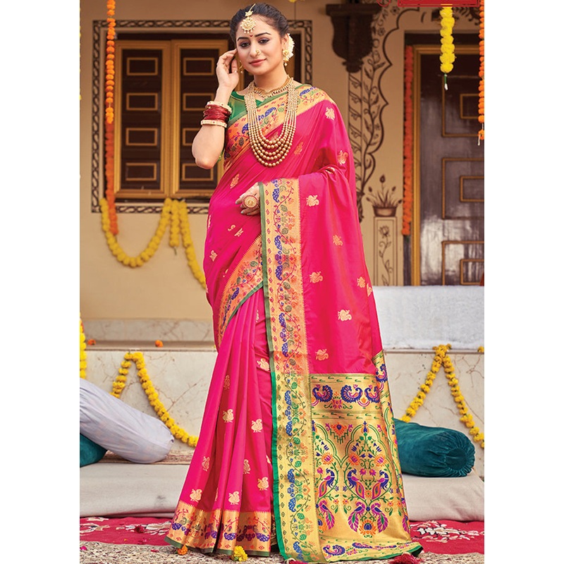 Pink Spun Silk Saree With Blouse Piece - JD986580808