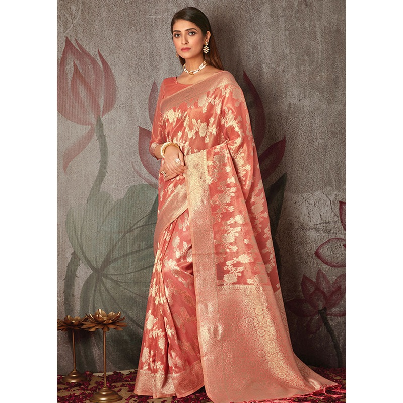 Pink Spun Silk Saree With Blouse Piece - JD986580833