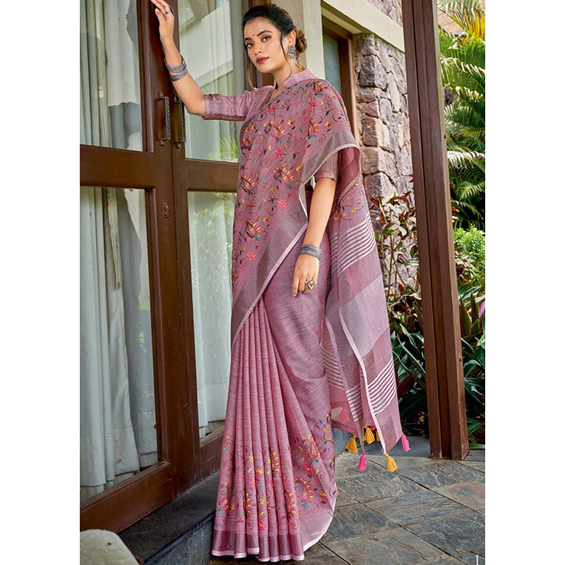 Purple Spun Silk Saree With Blouse Piece - JD986580830