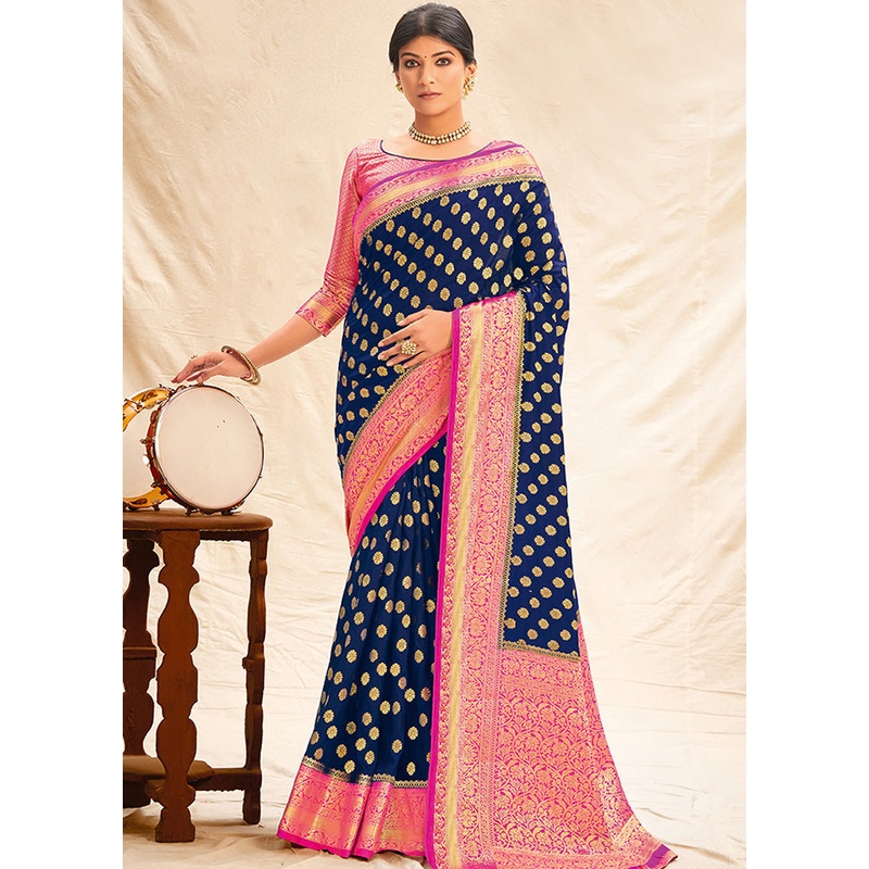 Red Spun Silk Saree With Blouse Piece - JD986580756