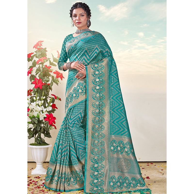 Sea Green Organza Saree With Blouse Piece - JD986580866