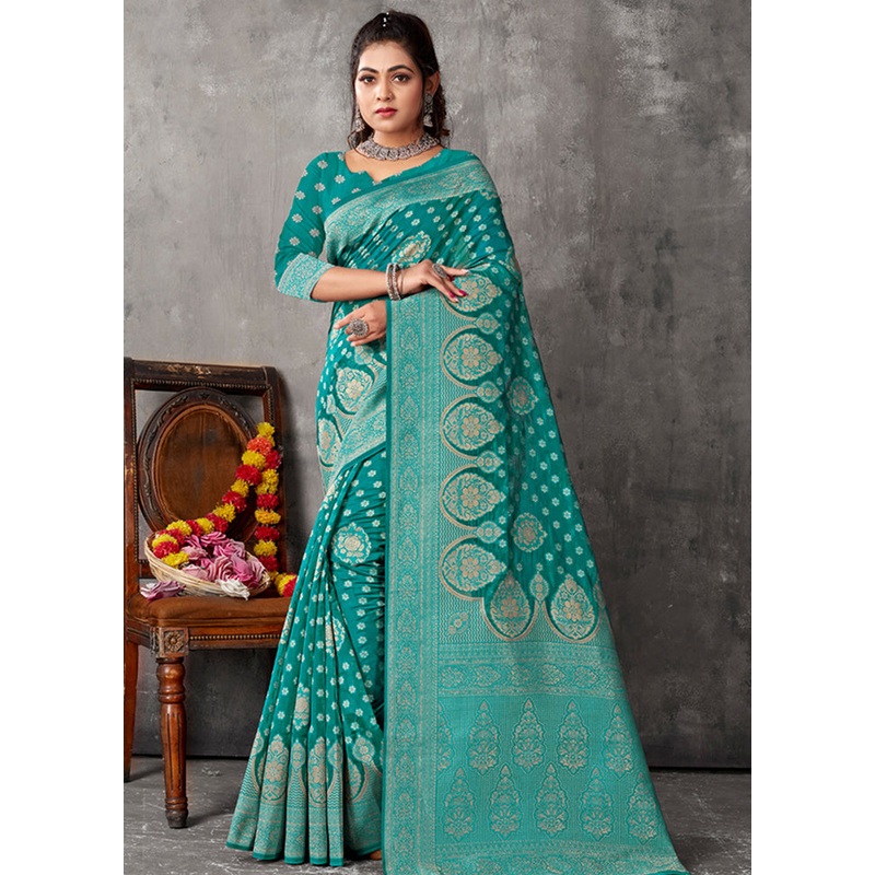 Sea Green Organza Saree With Blouse Piece - JD986580873