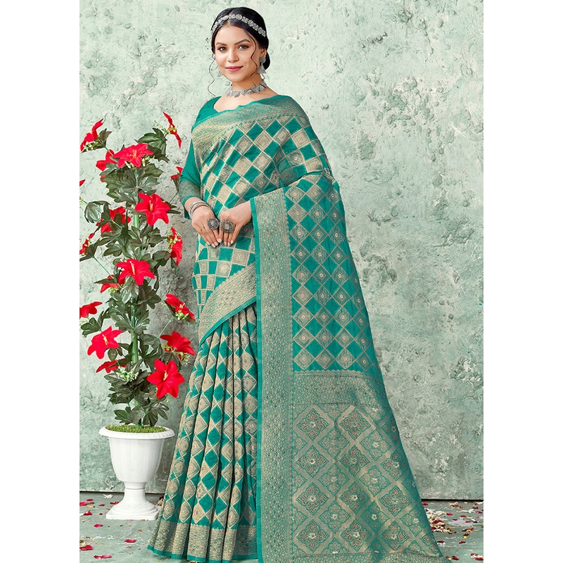 Sea Green Organza Saree With Blouse Piece - JD986580890