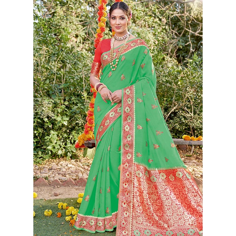 Sea Green Spun Silk Saree With Blouse Piece - JD986580784