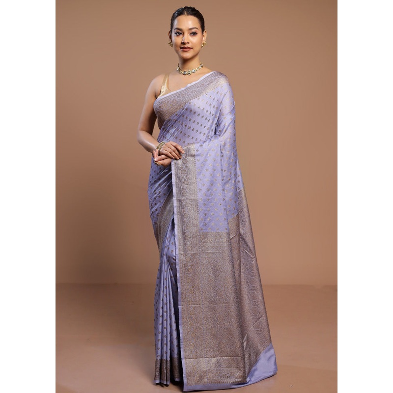 Blue Dupion Silk Saree With Blouse Piece - JD986580563