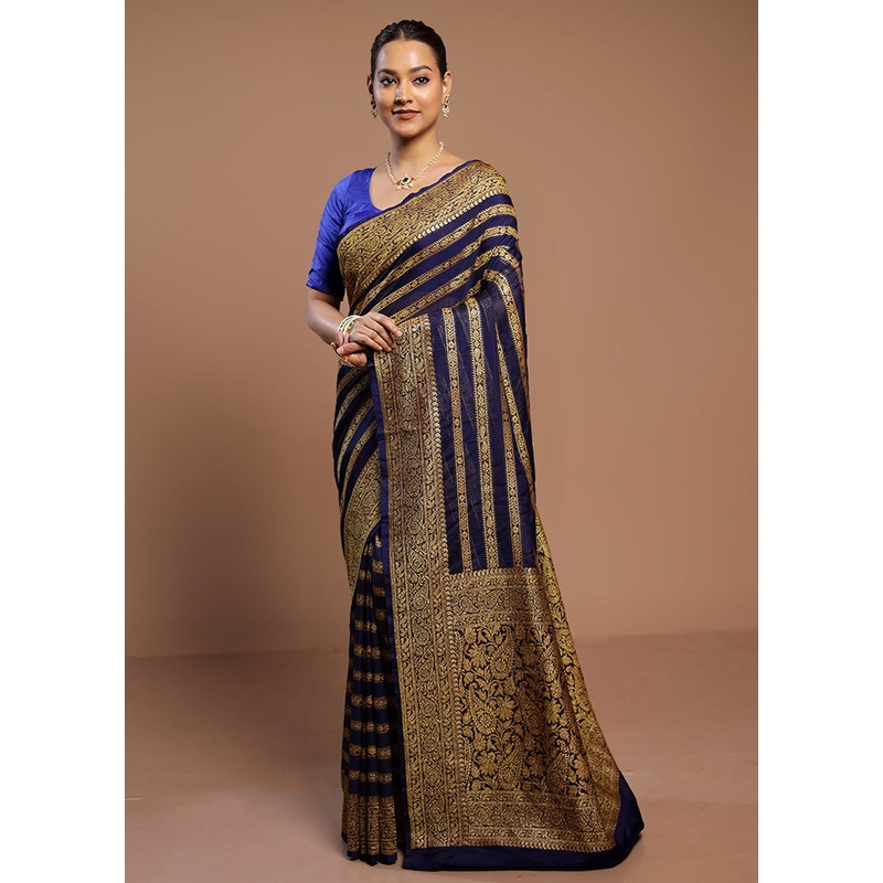 Blue Georgette Saree With Blouse Piece - JD986580562