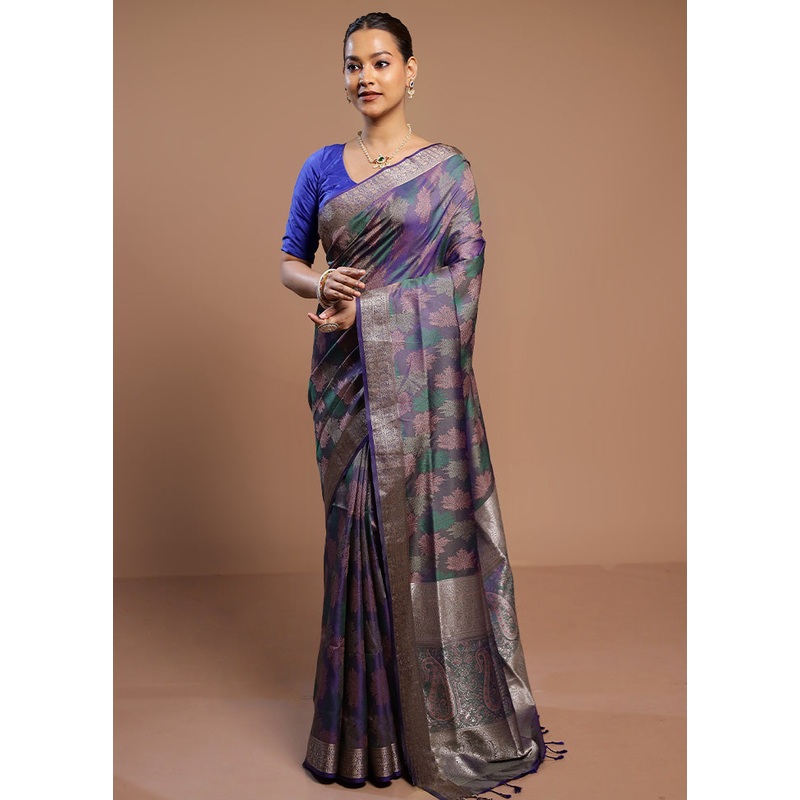 Blue Kanjivaram Silk Saree With Blouse Piece - JD986580558
