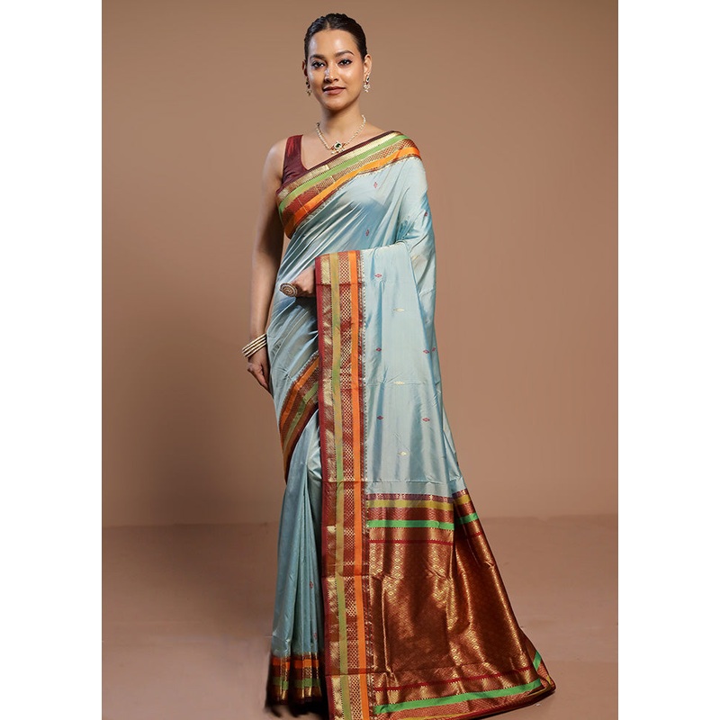 Blue Kanjivaram Silk Saree With Blouse Piece - JD986580559