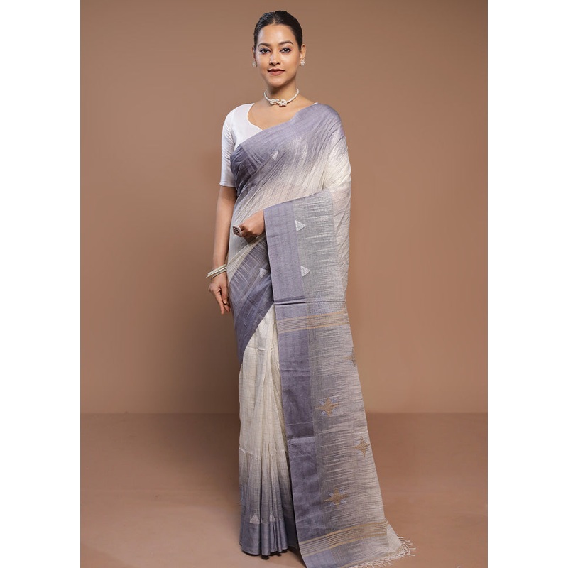 Cream Cotton Saree With Blouse Piece - JD986580703