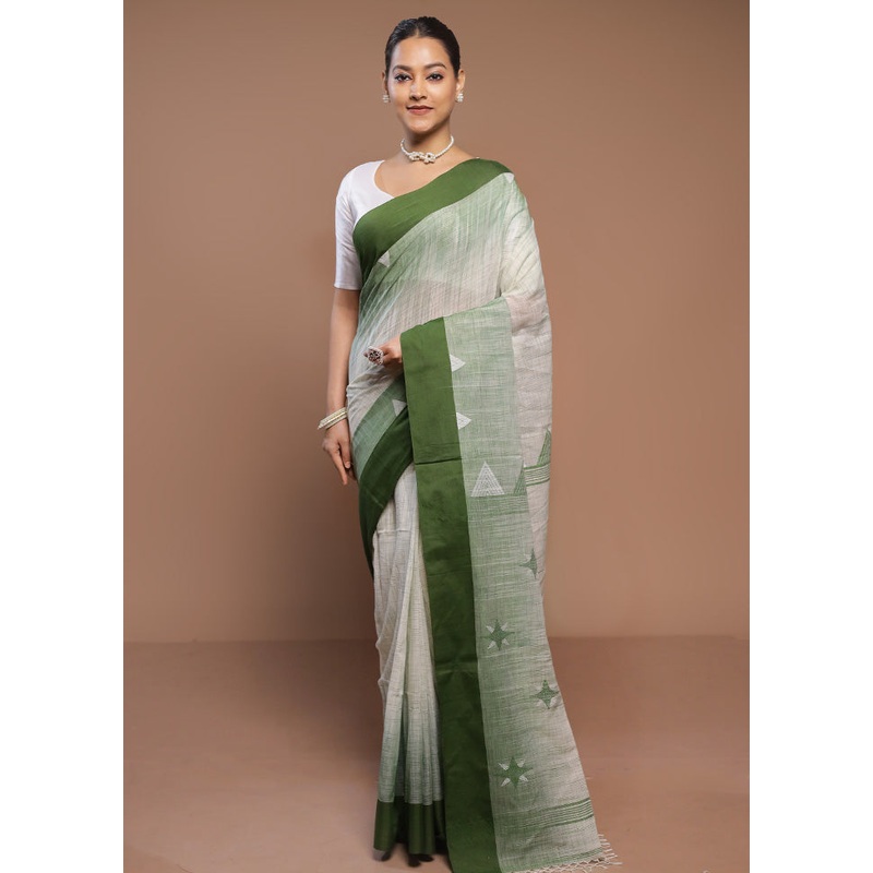 Cream Cotton Saree With Blouse Piece - JD986580704