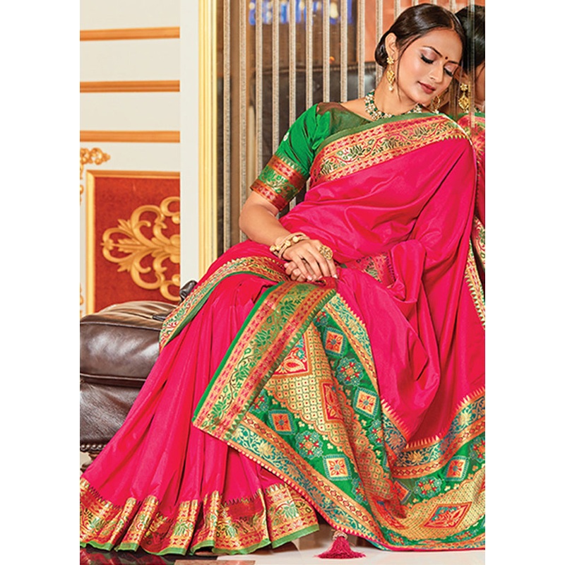 Dark Pink Spun Silk Saree With Blouse Piece - JD986580743