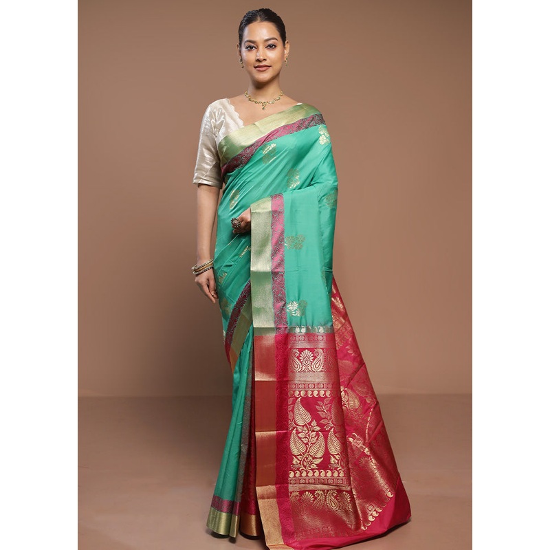 Green Kanjivaram Silk Saree With Blouse Piece - JD986580692