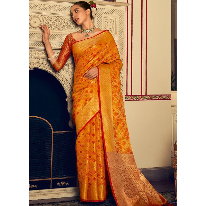 Mustard Spun Silk Saree With Blouse Piece - JD986580751
